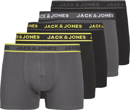 Jack & Jones Heren Boxershorts Trunks JACSPEED Zwart/Grijs 5-Pack - Maat L