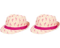 Boland Verkleed hoedje voor Tropical Hawai party - 2x - Roze flamingo print - volwassenen - Carnaval