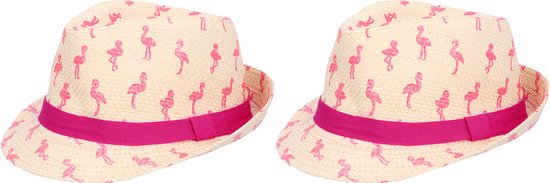 Toppers - Boland Verkleed hoedje voor Tropical Hawai party - 2x - Roze flamingo print - volwassenen - Carnaval