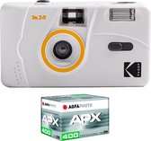 KODAK Pack M38 Argentique + Pellicule 400 ASA - Appareil Photo Kodak Rechargeable 35mm Clouds White, Objectif Grand Angle Fixe, Viseur optique , Flash Intégré + Pellicule APX 400, 36 poses