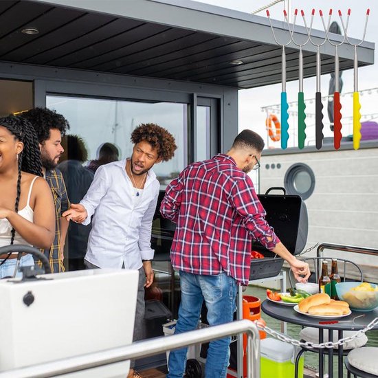 Begatter Grillspiesen voor kampvuur, Marshmallowspiesen uittrekbaar 75 cm lang, telescopische barbecue camping grillvork voor worstjes, met houten handgrepen inclusief tas