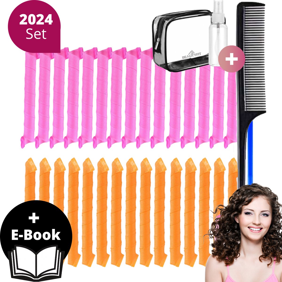 BeautyFit® - Heatless Curls - XXL Size - Inclusief E-book - Waterspray - Haarkam - Krulspelden - Haarrollers - Meest volledige set - Krullen Zonder Hitte - 30 stuks - 45cm