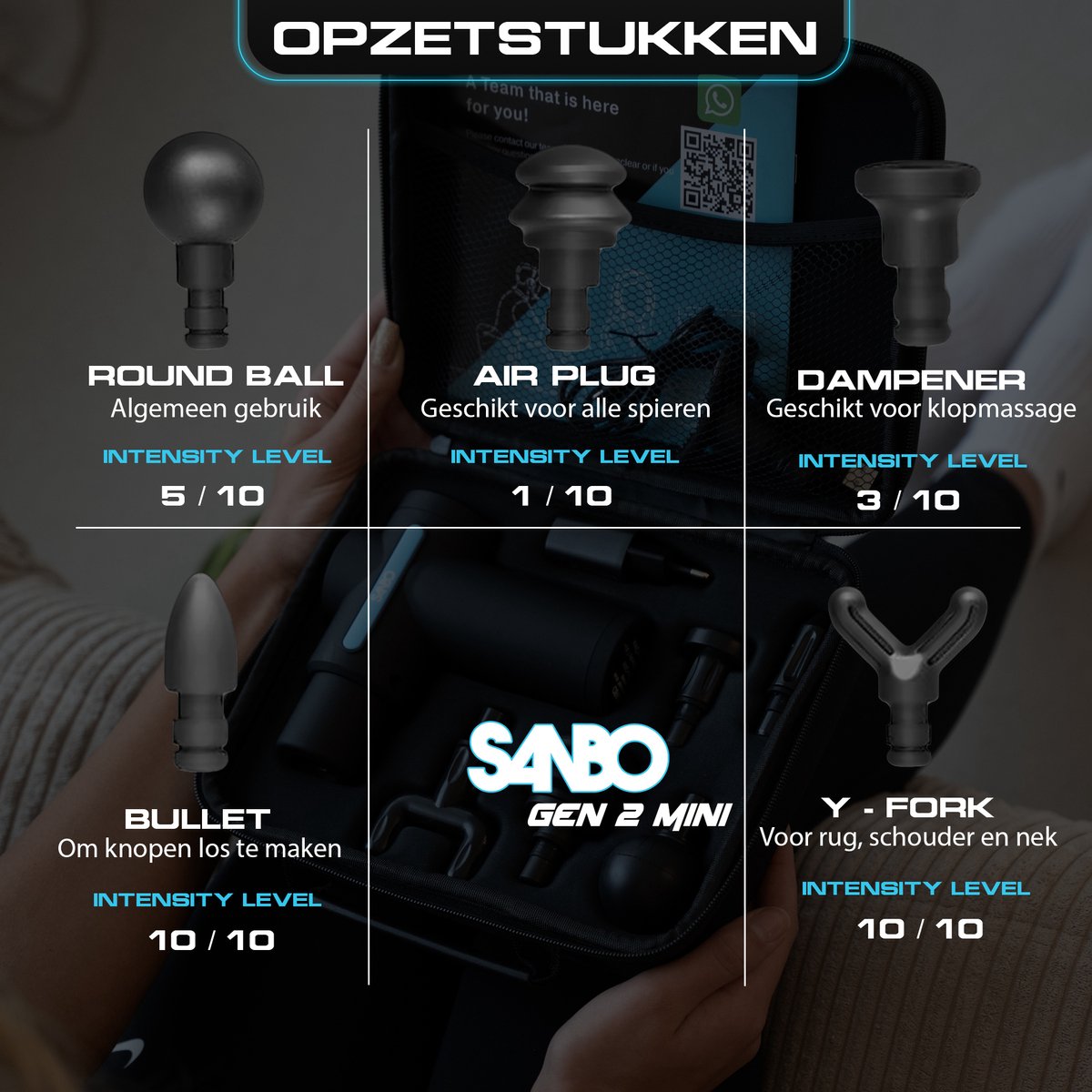 Afbeelding 3 van Sanbo Massage Gun Mini Gen 2 - Met 5 Opzetstukken En 6 Standen - Sport en Relax Massage Apparaat - Massage Pistool - Professioneel - Zwart