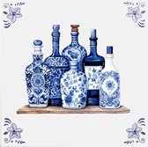 Delfts blauw tegeltje Flessen drank op plank design