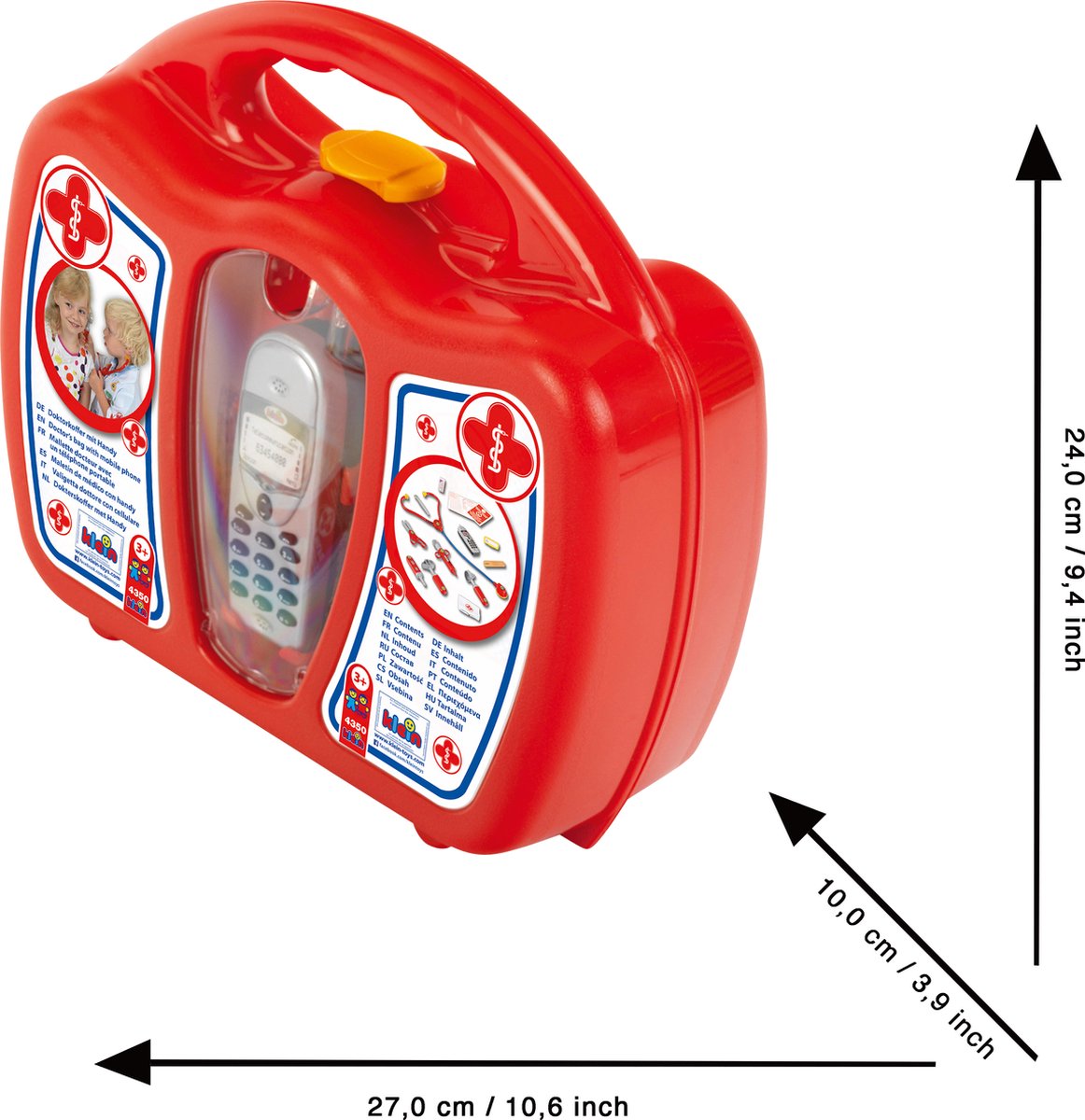 Klein Toys dokterskoffer met mobiele telefoon - stethoscoop, thermometer, reflexhamer, injectiespuit, pincet, oorspiegel, schaar, verpleegsterskapje, naamplaatje, pleisters - multicolor — afbeelding 4