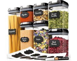 Voorraadpot Set Luchtdichte Voorraaddozen - Etiketten & Stift - Voorraadpotten & Bewaarpotten – Ideale Bloem, Muesli en Spaghetti Voorraadpot & meer - Plastic Voorraadpotten met Deksel
