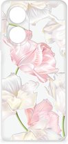 GSM Hoesje Geschikt voor OPPO A58 4G Back Case TPU Siliconen Hoesje Doorzichtig Mooie Bloemen