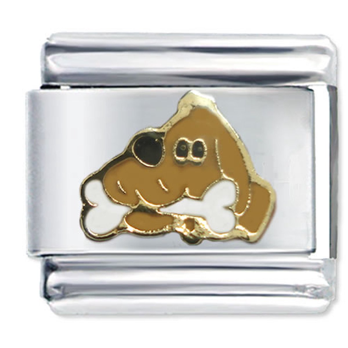 Quiges - Schakel - Bedel - 9mm - charms - hond met bot - Geschikt voor - armband - Schakelarmband - italy bedels armband