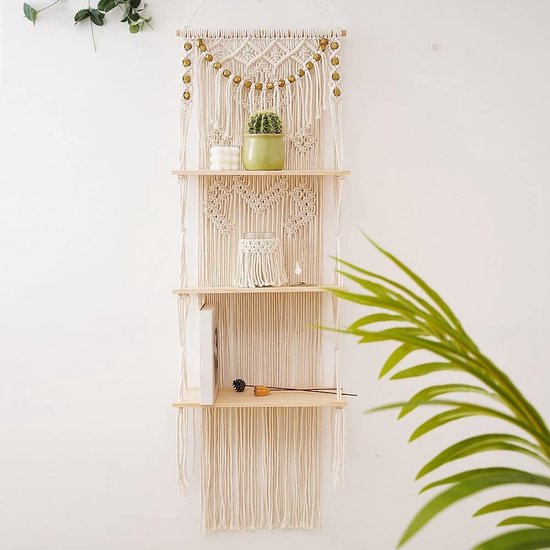 Macramé wandtapijt, boho-decoratie, macramé, wandtapijt met houten