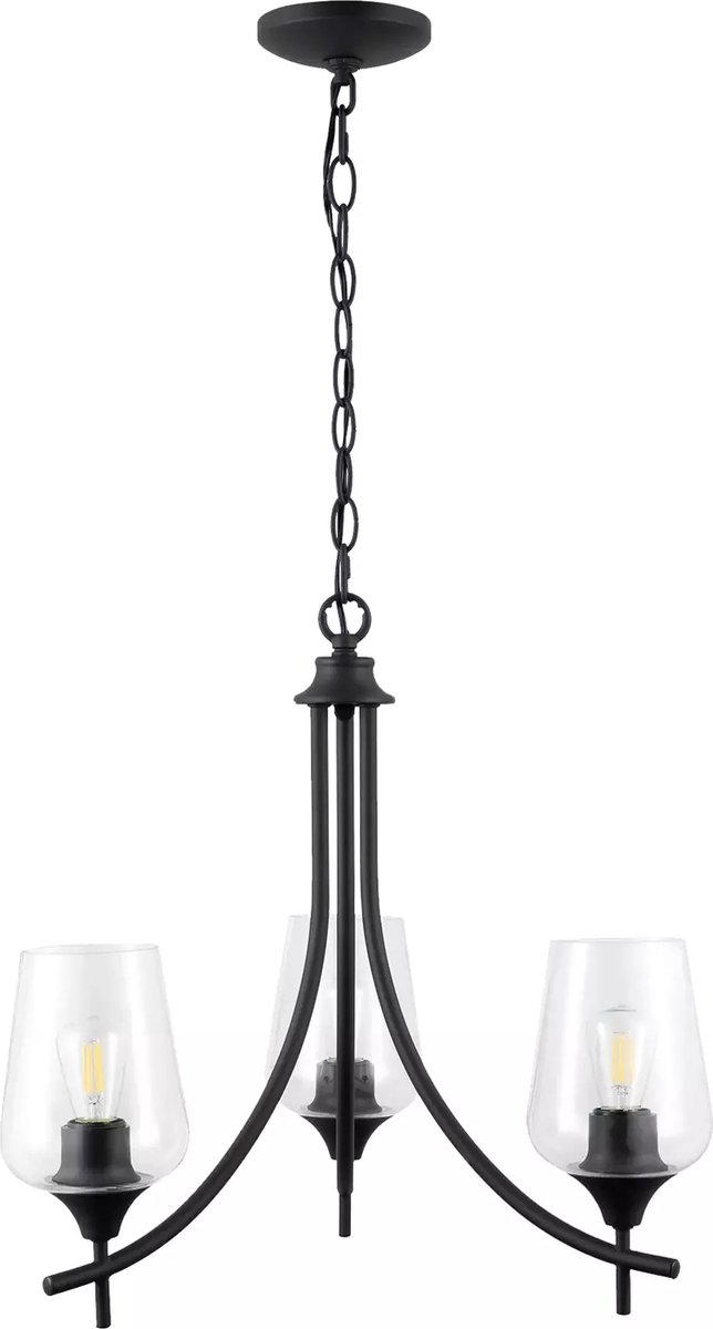Toolight APP1235-3CP Hangende Glazen Hanglamp Zwart - 3 Lichtpunten