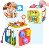 Mauzek® Montessori Activiteiten Kubus 7in1 – Montessori Speelgoed – Kinderspeelgoed – Blokken – Blokkendoos – Speelkubus – Baby Speelgoed – Sensorisch Speelgoed – Educatief Speelgoed – Motorisch Speelgoed – Peuter Speelgoed – Speelgoed voor onderweg