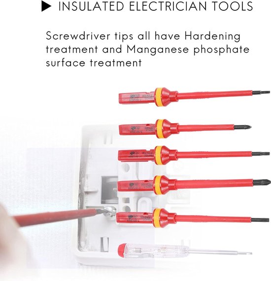 Precisie Schroevendraaierset 13-delige VDE Geïsoleerde Schroevendraaierset - Magnetisch, Met Spanningstester, Voor Elektrische Reparaties Tot 1000V Geïsoleerde Schroevendraaiers 13-delig