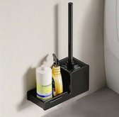 Toiletborstelhouder Met Plankje Zwart , Wand gemonteerd of vrijstaand, Roestvrijstalen Toiletborstel, Badkamer accessoires