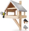 Vogelhuis voor aan de muur met weerbestendig metalen dak van massief hout, vogelvoederhuis om op te hangen
