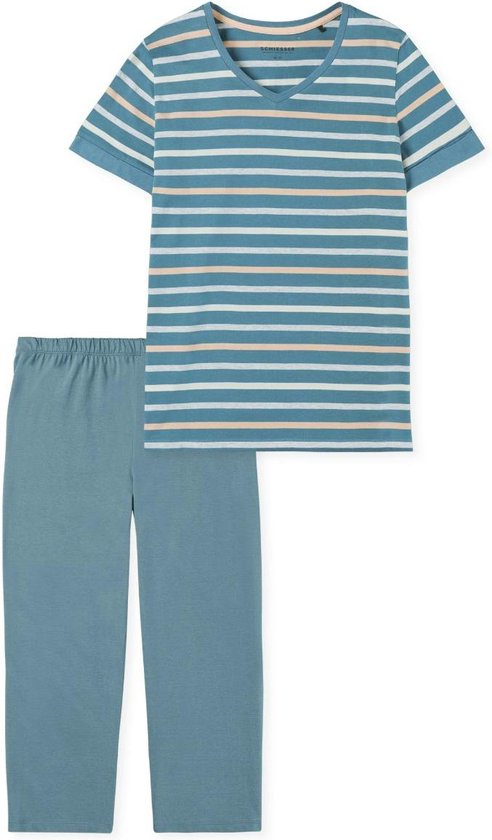 Schiesser Schlafanzug 3/4 kurzarm Dames Pyjamaset - bluegrey - Maat 2XL