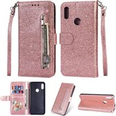 Portemonnee Hoesje - Wallet Case - Rits Sparkly Glitter - Telefoonhoes met Kord Geschikt voor: Samsung Galaxy A20s - Rosegoud