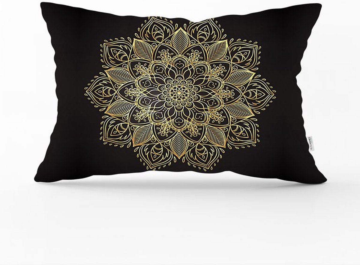De Groen Home HARMONIE Kussenhoes 30x50 - Gold Mandala op zwart- Fluweel Sierkussenhoes