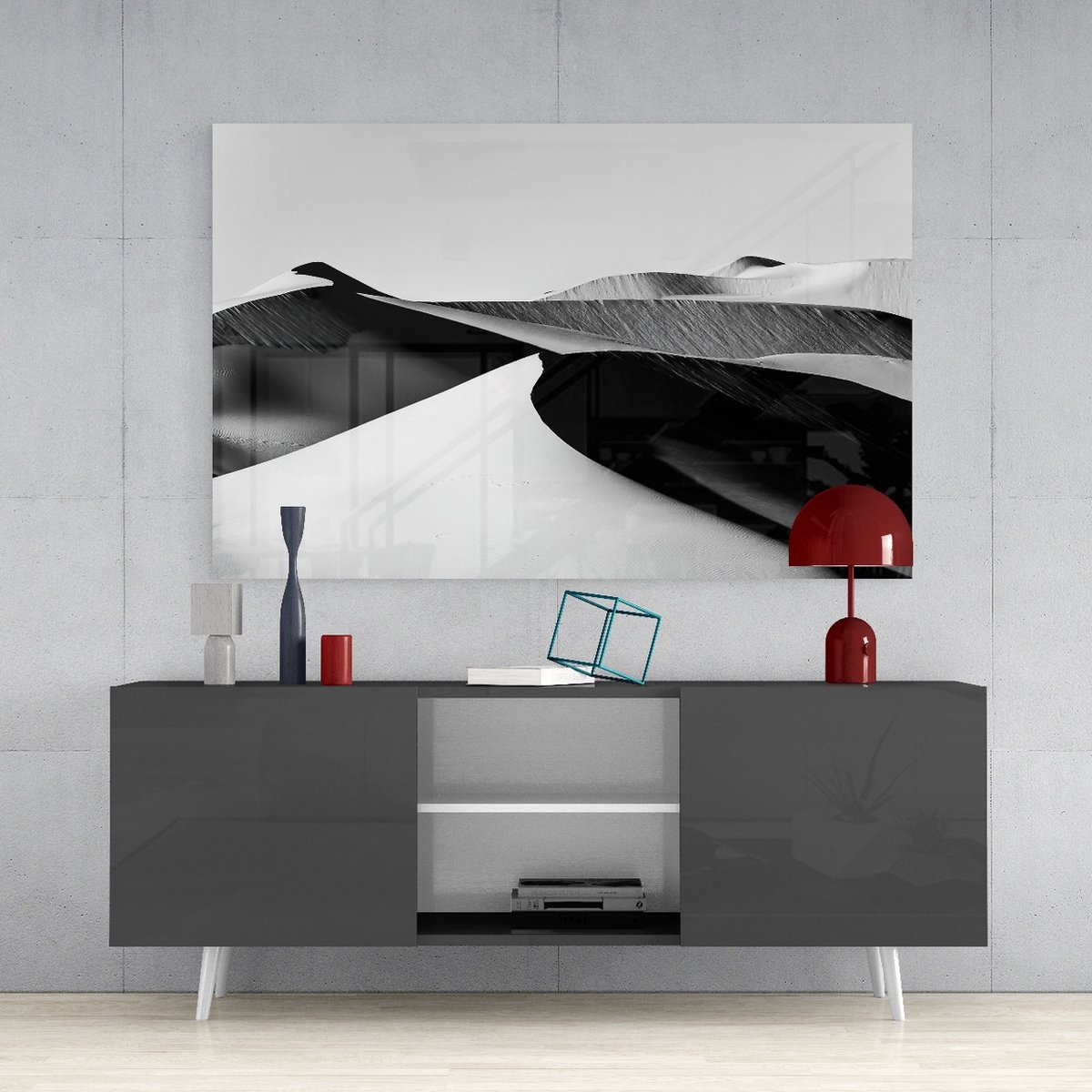 Insigne Art Glasschilderij Abstract - Zwart - Grijs - 72x46 cm