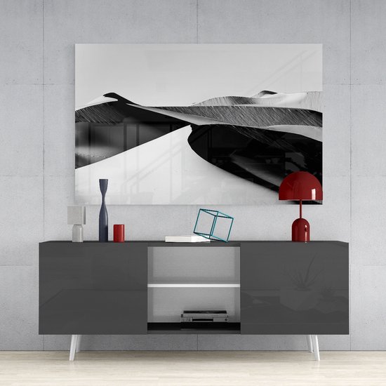 Glasschilderij Abstract - Zwart - Grijs - 72x46 cm