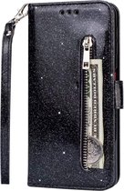 Portemonnee Hoesje - Wallet Case - Rits Sparkly Glitter - Telefoonhoes met Kord Geschikt voor: Samsung Galaxy A21S - Zwart