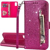 Portemonnee Hoesje - Wallet Case - Rits Sparkly Glitter - Telefoonhoes met Kord Geschikt voor: Samsung Galaxy Note 10 Lite & Galaxy A81 - Roze