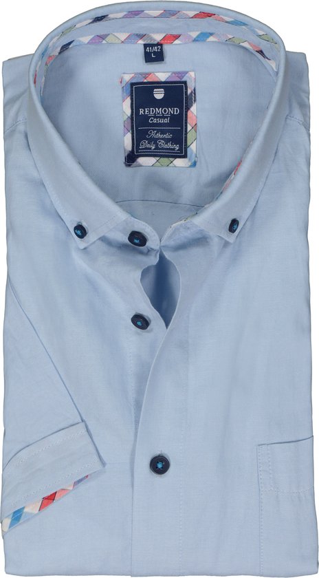 Redmond regular fit overhemd - korte mouw - Oxford - blauw - Strijkvriendelijk - Boordmaat: 45/46