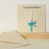 Luna-Leena duurzame wenskaart set met groen kaarsje - “Congratulations” - eco papier - handgemaakt in Nepal - bruiloft - liefde - vriendschap - babyshower - jubileum - kaart met kaars - geboorte - ik denk aan je - gefeliciteerd