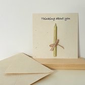 Luna-Leena duurzame wenskaart set met goud kaarsje - "Thinking about you" - eco papier - handgemaakt in Nepal - bruiloft - liefde - vriendschap - beterschap - jubileum - kaart met kaars - afscheid - geboorte - ik denk aan je