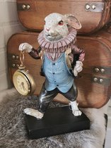 Boutique Trukado Beeld/figuur - Konijn met echte Klok - Alice in Wonderland beeldje - 25cm - bijzonder en super mooi!