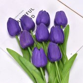 Kunsttulpen 10 stuks - Tulpen - Zeer Zacht - Paars - net echt - Tulpen - 10 stuks- Kunstbloemen - Kunst Tulpen - Kunst Boeket - Tulp - 33 CM - Zijden Bloemen - Bruiloft - Voorjaar - Lente - Pasen, cadeau, moederdag