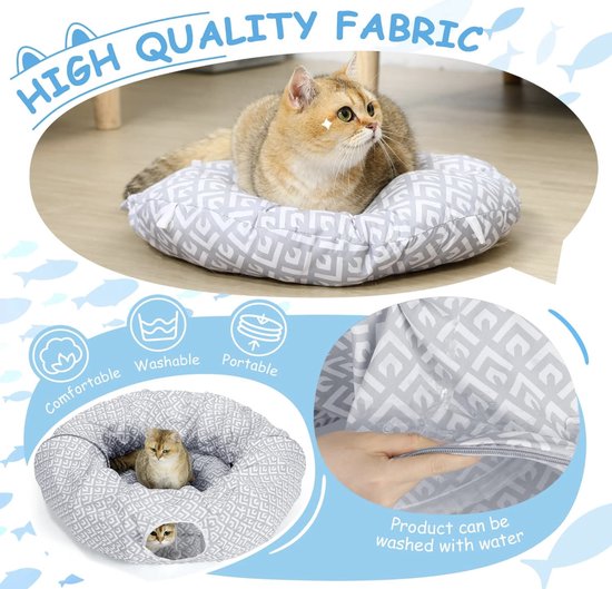 Grote Opvouwbare Kattentunnel 130 X 30 Cm - Bruin Suède - Geschikt Voor Katten En Hazen Binnen En Buiten Gebruik Spel En Oefening