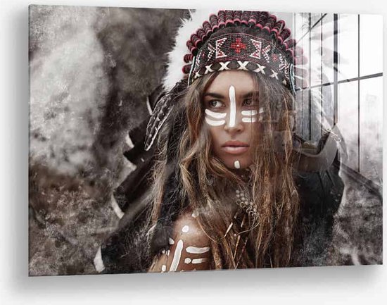 Wallfield™ - Warrior Woman | Glasschilderij | Gehard glas | 40 x 60 cm | Magnetisch Ophangsysteem