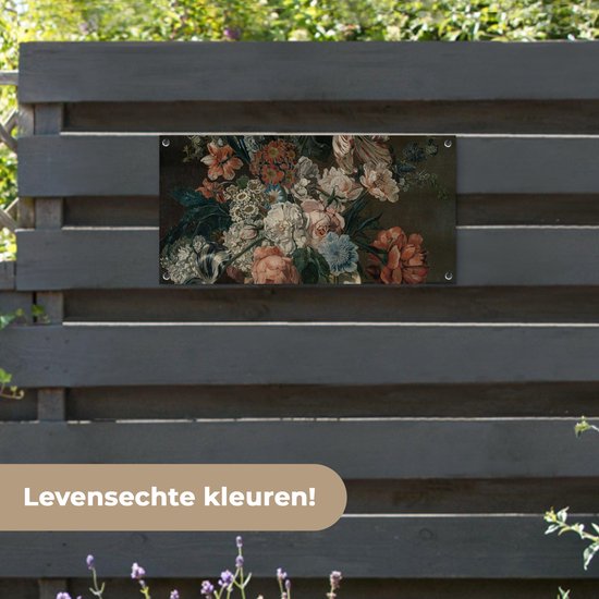Affiche de jardin Nature morte aux fleurs - Peinture de Cornelia van der Mijn - 80x40 cm - Décoration murale Extérieur - Affiche de jardin - Toile de jardin - Affiche de clôture - Peinture de jardin