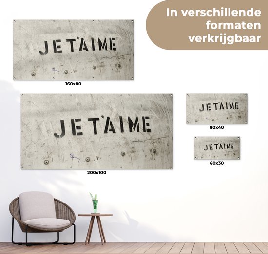 Schuttingposter Quotes - Je t'aime - Ik hou van jou - Frans - Liefde - 200x100 cm - Tuindoek
