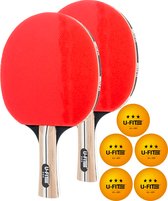 U Fit One Tafeltennis set van 2 Tafeltennisbatjes & 5 Ballen met Opbergtas - Table Tennis Racket - Pingpong - Tafeltennisballen ABS 40+ - 3 Star