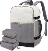 Rugzak handbagage vliegtuig, 40 liter, grote reisrugzak voor dames en heren, voor Ryanair Easyjet, laptoprugzak, 17 inch, reisrugzak voor reizen, zaken, beige, zwart, bruin