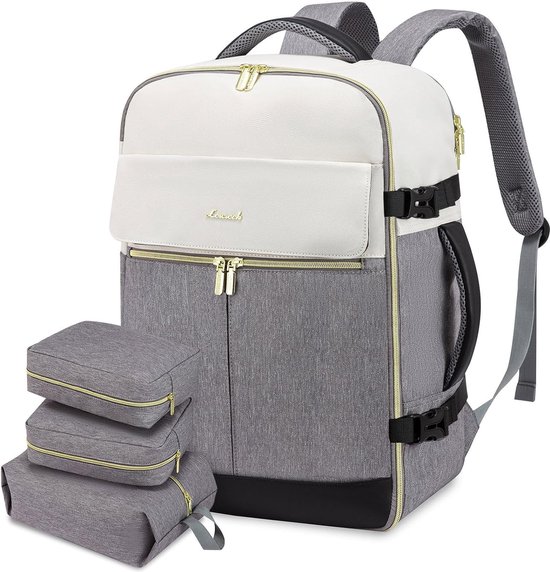 Rugzak handbagage vliegtuig, 40 liter, grote reisrugzak voor dames en heren, voor Ryanair Easyjet, laptoprugzak, 17 inch, reisrugzak voor reizen, zaken, beige, zwart, bruin