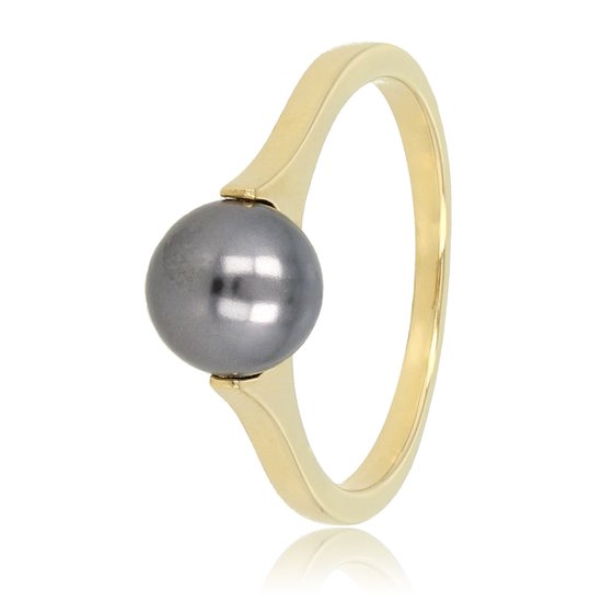 My Bendel - Ring goudkleurig met grote zwarte parel - Goudkleurige aanschuifring met grote zwarte parel - Met luxe cadeauverpakking
