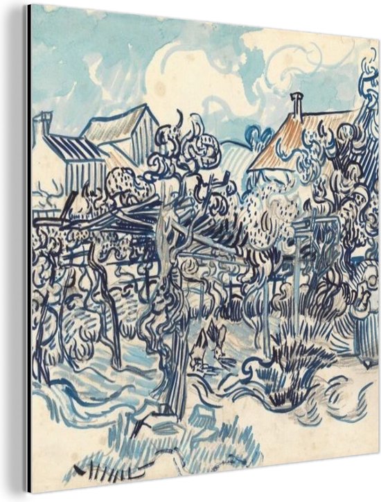 Wanddecoratie Metaal - Aluminium Schilderij - Oude wijngaard met boerin - Vincent van Gogh