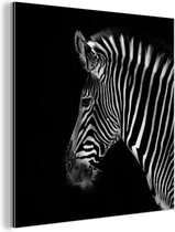 Wanddecoratie Metaal - Aluminium Schilderij Industrieel - Zebra - Wilde dieren - Zwart - 20x20 cm - Dibond - Foto op aluminium - Industriële muurdecoratie - Voor de woonkamer/slaapkamer