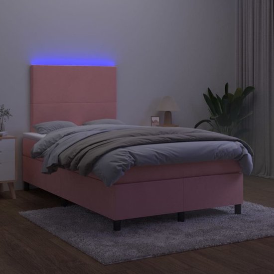 vidaXL Sommier tapissier avec matelas et velours LED Rose 120 x 200 cm