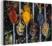 Décoration murale Métal - Peinture Aluminium Industrielle - Herbes - Cuillère - Épices - Zwart - Cuisine - 90x60 cm - Dibond - Photo sur aluminium - Décoration murale industrielle - Pour le salon / chambre