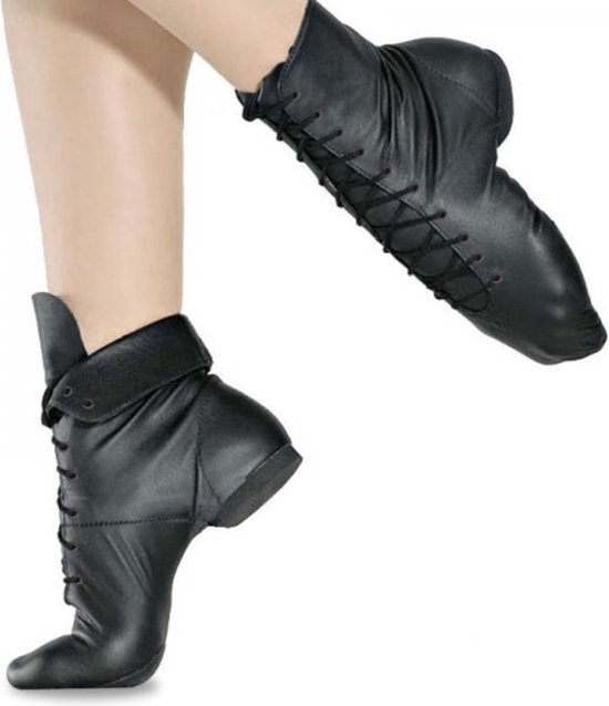 Dancer Dancewear® Dansschoenen | Jazzschoenen dames | Jazzschoenen zwart leer | Jazzlaarsjes | Jazzboots | Maat 33