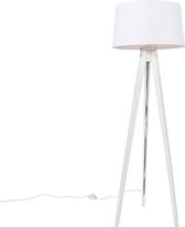 QAZQA tripod_classic - Klassieke Vloerlamp | Staande Lamp met kap - 1 lichts - H 136 cm - Wit - Woonkamer | Slaapkamer