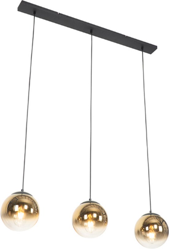 QAZQA pallon - Art Deco Hanglamp eettafel voor boven de eettafel | in eetkamer - 3 lichts - L 100 cm - Zwart Goud - Woonkamer | Slaapkamer | Keuken
