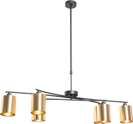 QAZQA lofty - Moderne Hanglamp eettafel voor boven de eettafel | in eetkamer - 6 lichts - L 101 cm - Zwart Goud - Woonkamer | Slaapkamer | Keuken