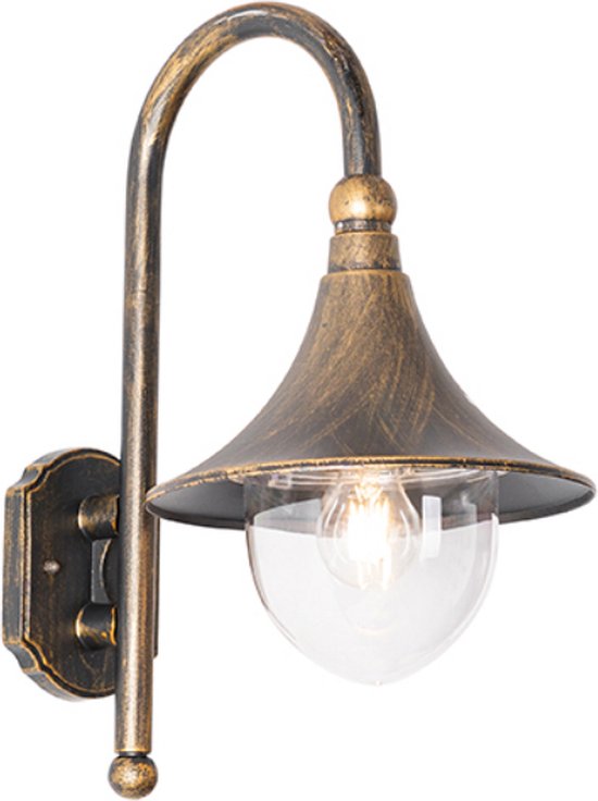 QAZQA daphne - Klassieke Wandlamp voor buiten - 1 lichts - D 35 cm - Goud/messing - Buitenverlichting