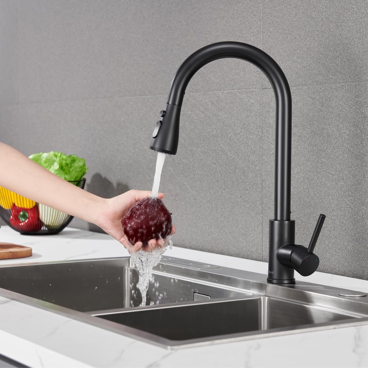 DAYONE Keukenkraan met uittrekbare sproeier, SUS304 roestvrij staal, hogedruk waterkraan, keuken, spoelbakarmatuur met 2 straalsoorten, 120 graden draaibare mengkraan voor keuken, geborsteld