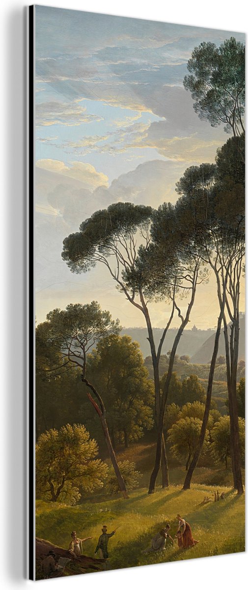 Aluminium schilderij 20x40 cm - Wanddecoratie metaal - Italiaans landschap met parasoldenn