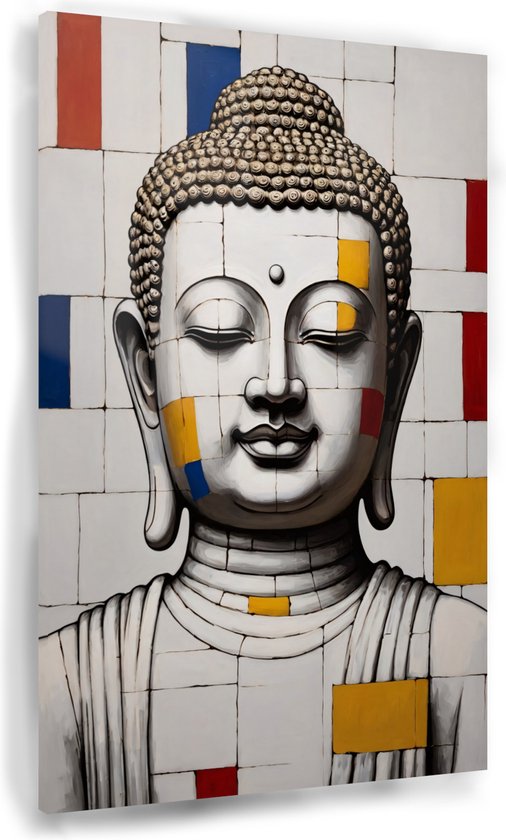 Boeddha Piet Mondriaan stijl schilderij - Piet Mondriaan wanddecoratie - Glas schilderijen boeddha - Muurdecoratie modern - Acrylglas - Kantoor decoratie - 40 x 60 cm 5mm